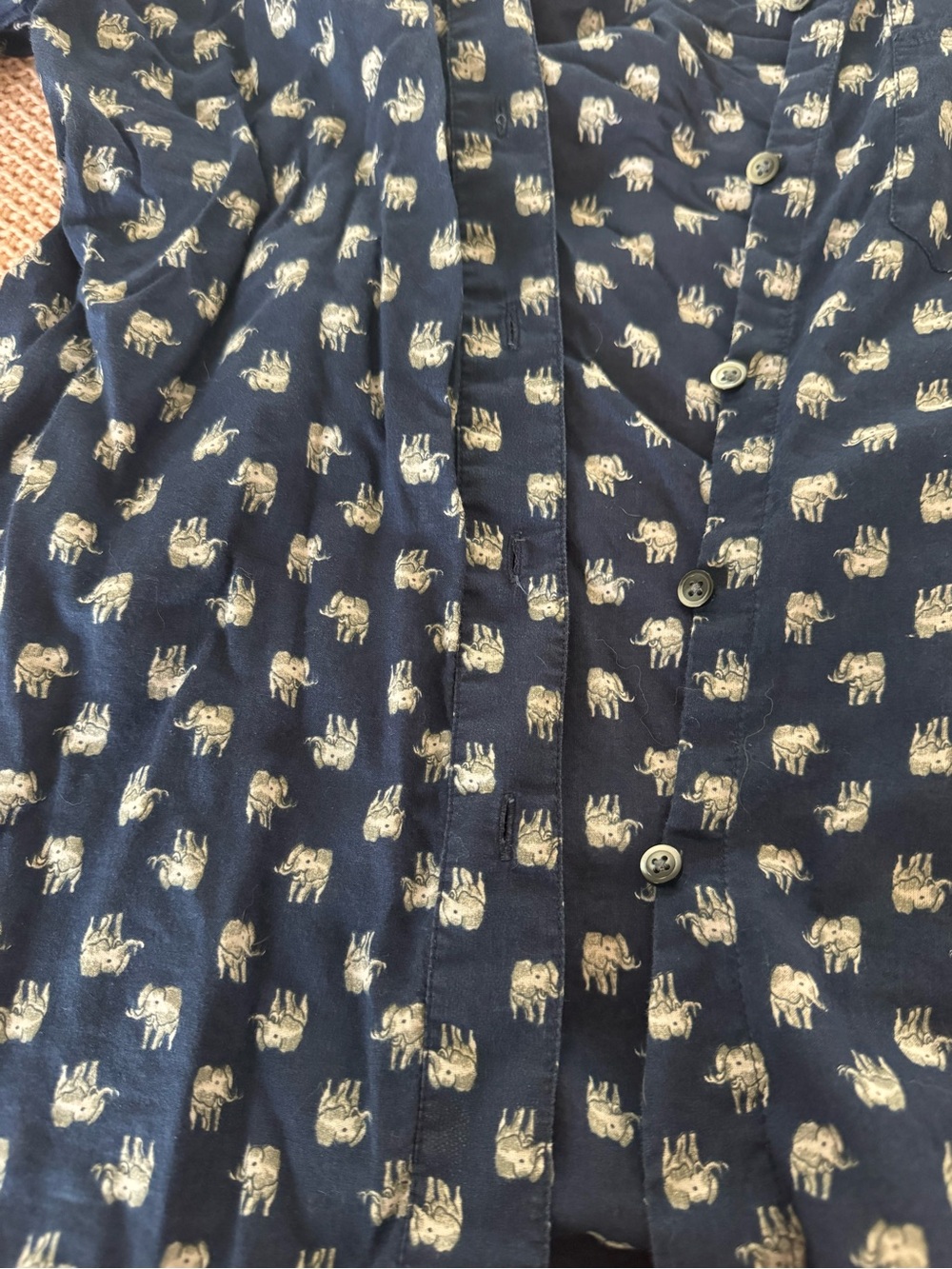 Madewell Navy Elephant Printed Long-Sleeve Button Front Blouse